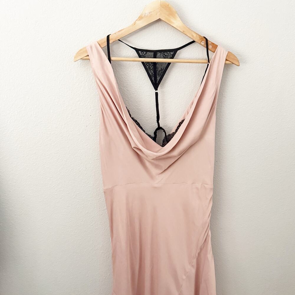 ANTHROPOLOGIE | Blush Pink Cowl-Neck  Twofer Slip Gown Lace Viscose | Medium - Picture 4 of 13